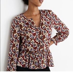 Madewell Pansy Blouse Size Medium Peplum Ruffle Floral Blouse